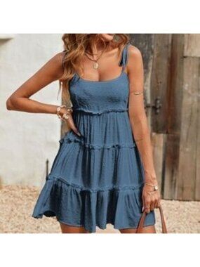 Boho Swiss dot frill trim cami mini dress